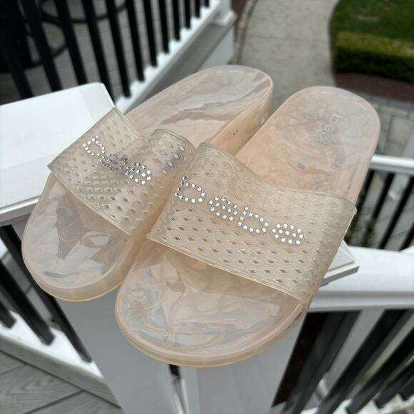 Vintage Bebe Jelly Sandals Slides Flip Flops Rhinestones Y2K Pink Womens 10 - Picture 1 of 5